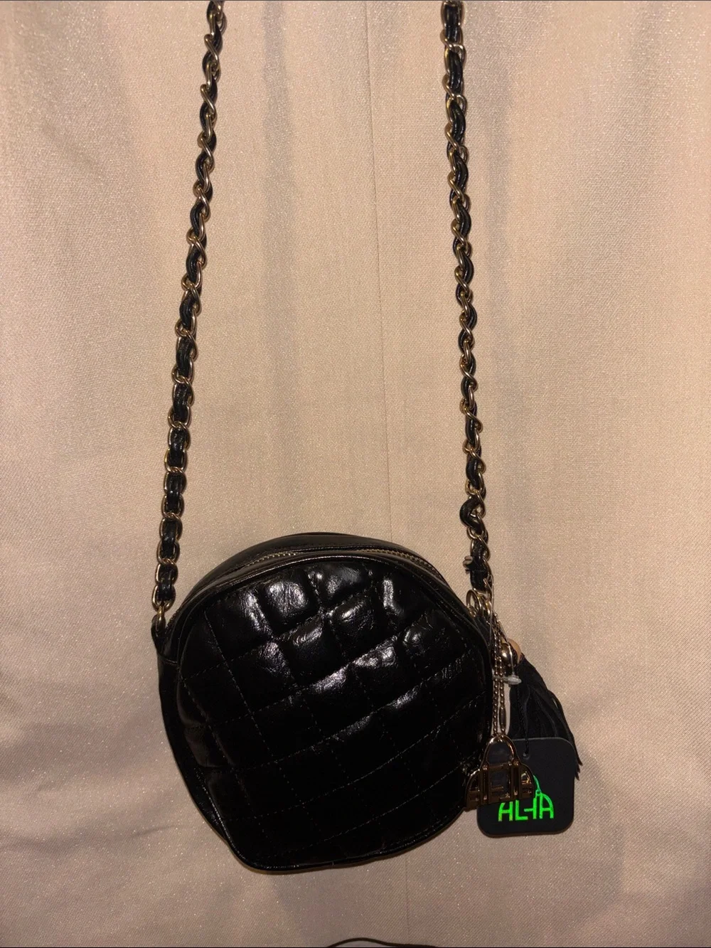 Vintage Black Quilted Round Crossbody Bag